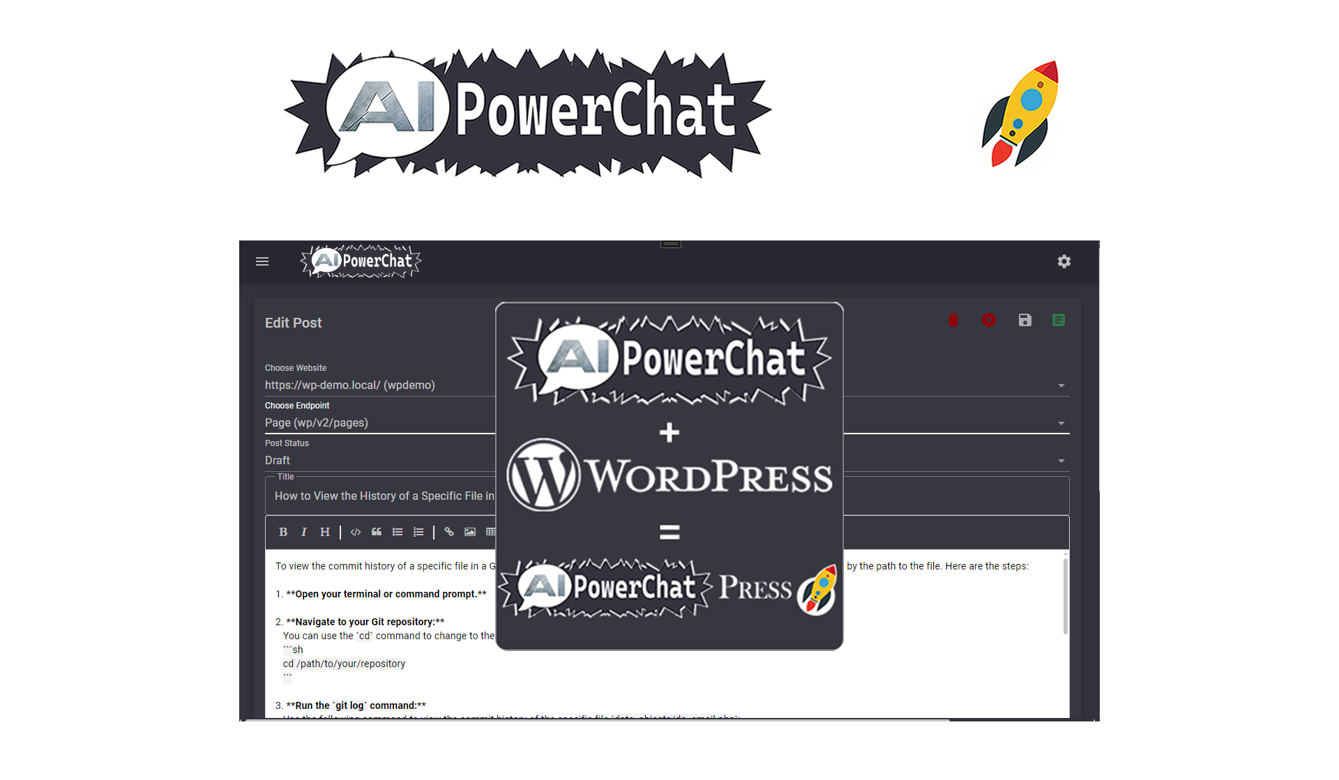 AIPowerChat plus Wordpress equals AIPowerChat Press